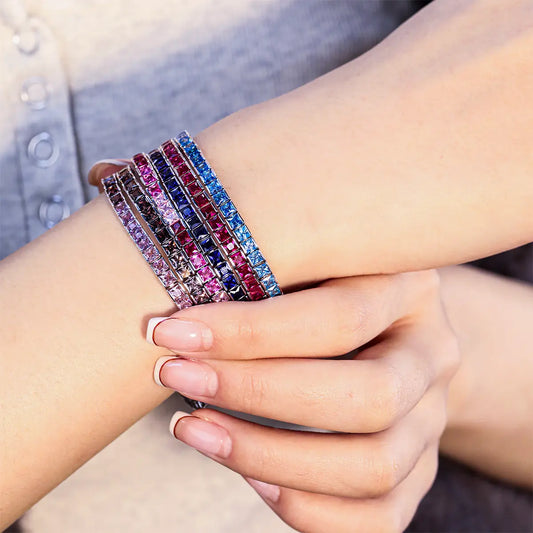 White-gold plated sterling silver bracelet with smoky cubic zirconia