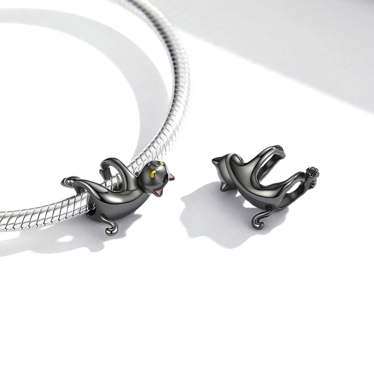 Spooky Black Cat Charm Bead with vintage oxidized silver finish for Halloween bracelets and jewelry