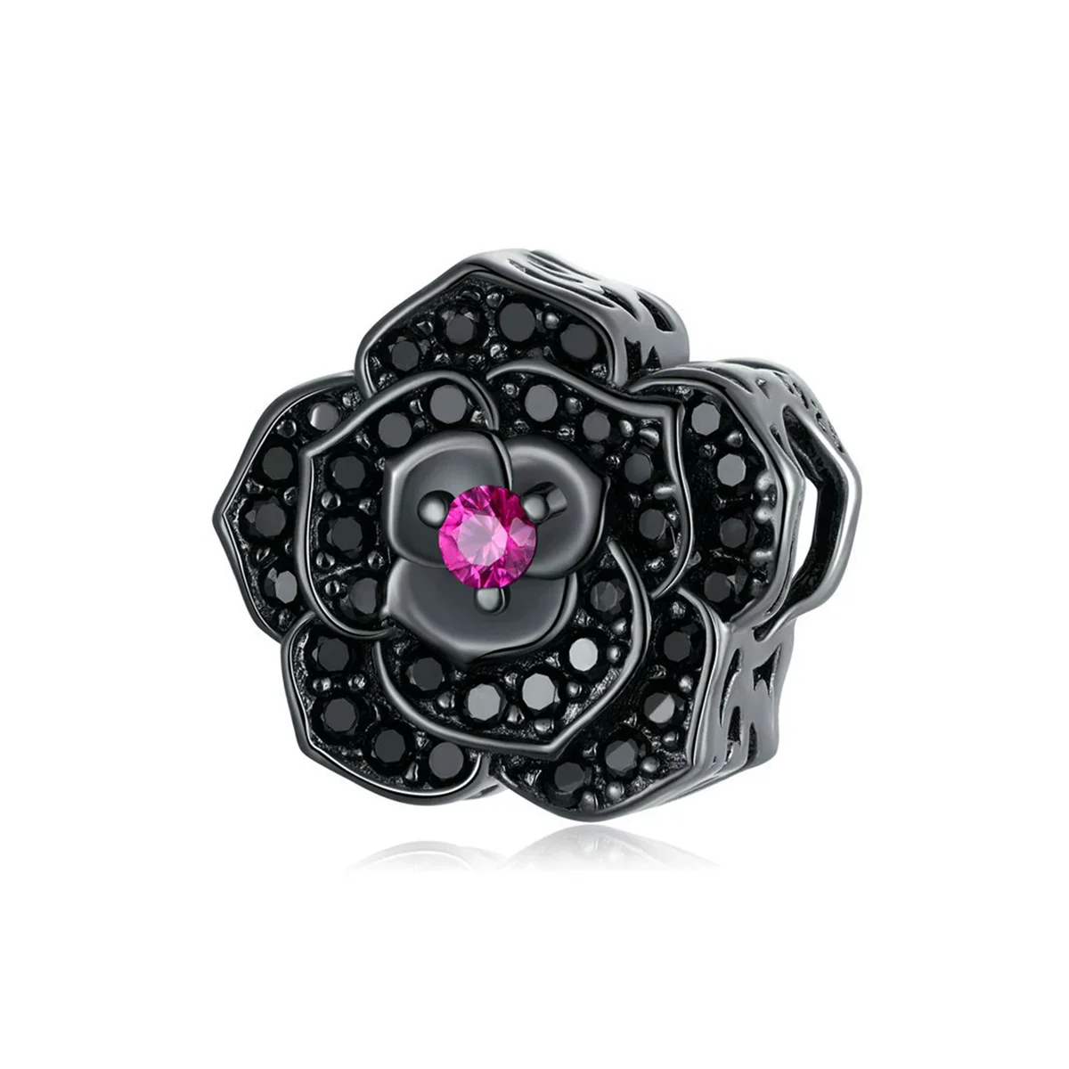 Gothic Black Rose Charm Bead with black gold plating – dark floral design for Halloween bracelets and gothic jewelry