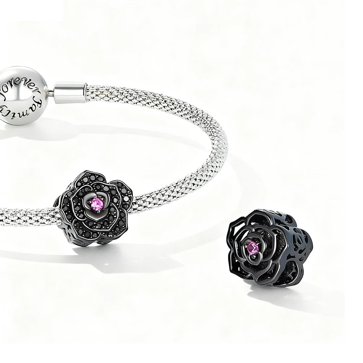 Gothic Black Rose Charm Bead with black gold plating – dark floral design for Halloween bracelets and gothic jewelry