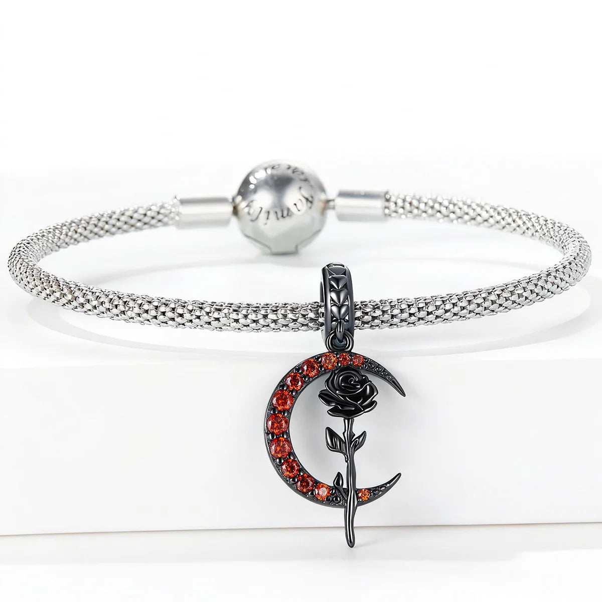 Black Gold Plated Sterling Silver Moon & Rose Charm for Bracelets