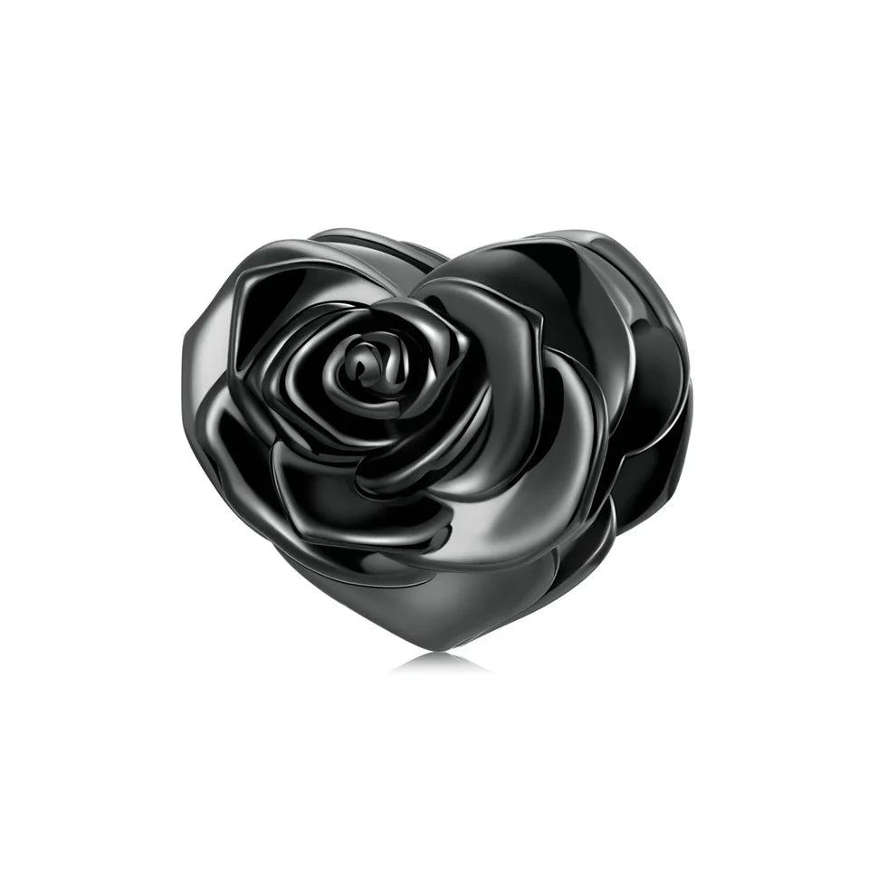 Black Gold Plated Sterling Silver Heart Rose Bracelet