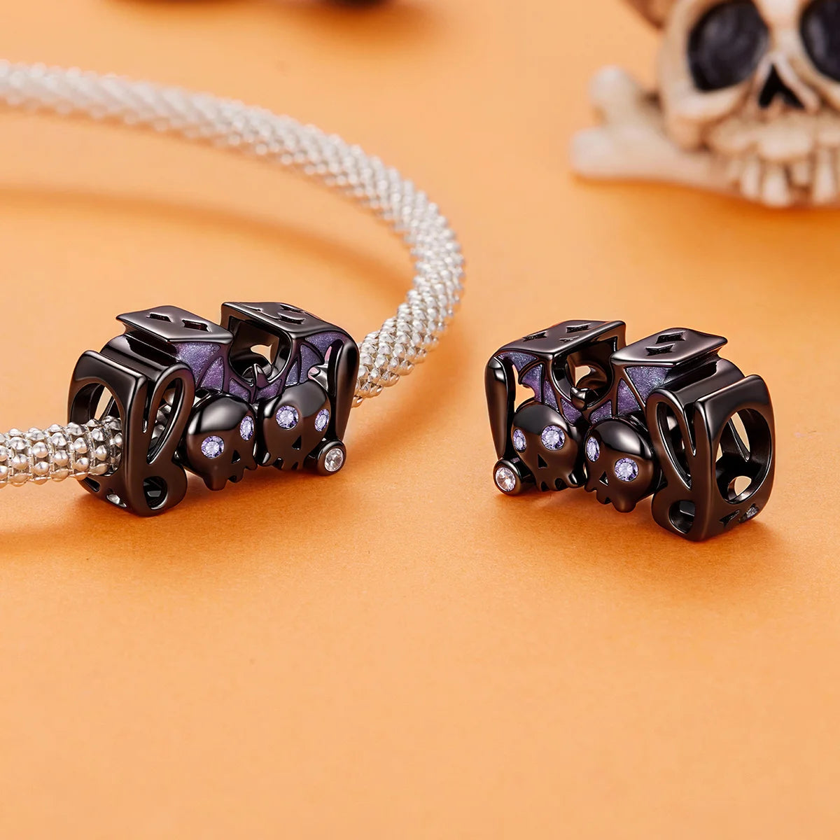 Black Gold Plated Sterling Silver Spooky BOO! Bracelet Charm