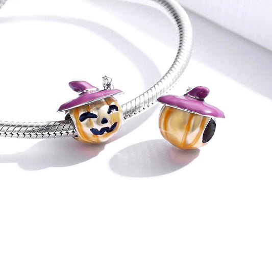 Enchanted Pumpkin Charm Bead in Plated Sterling Silver with Enamel