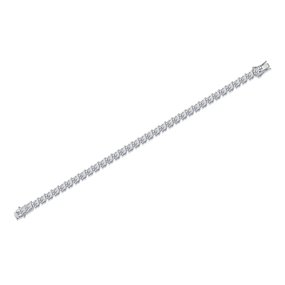 curved wave link bracelet with round moissanite ston