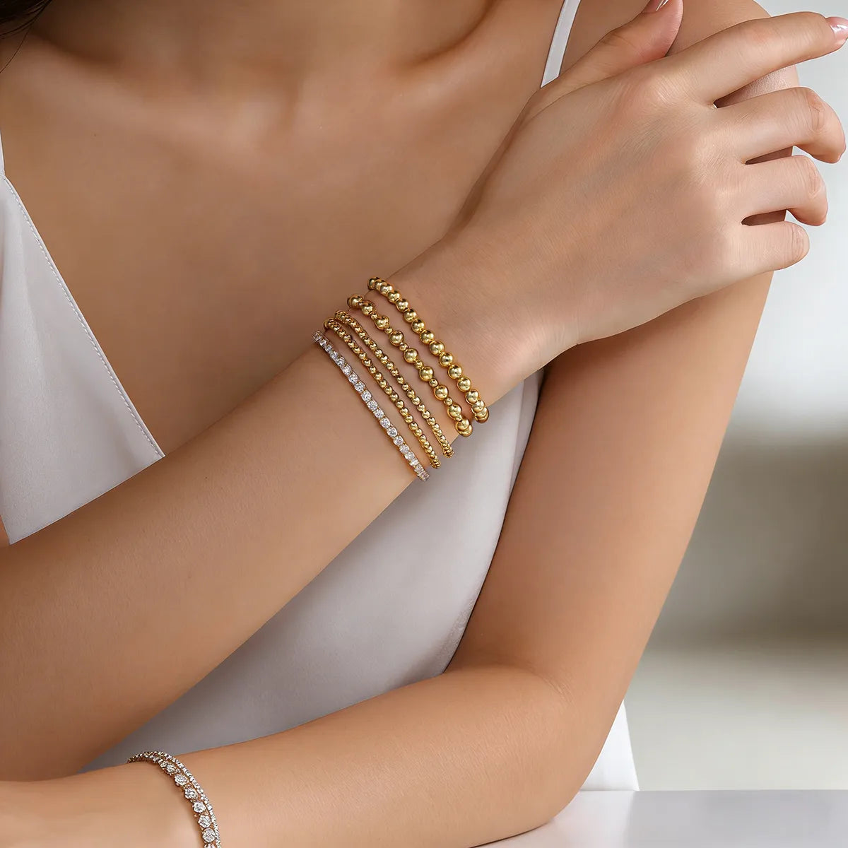 beaded gold bracelet stack adjustable layered jewelry