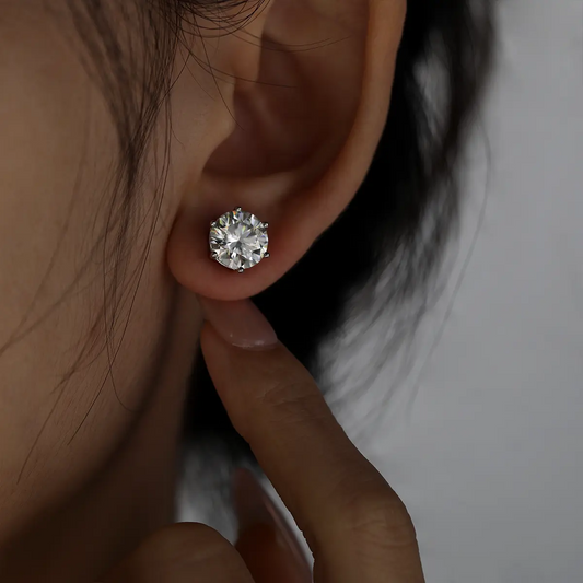 3ct round cut moissanite stud earrings in six prong setting