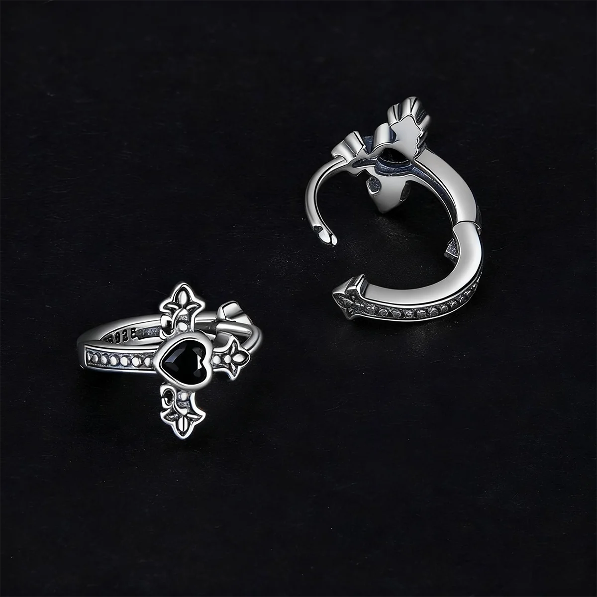 Oxidized Sterling Silver Cross Ear Cuff for Halloween