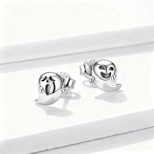 Small Demon Ghost Earrings, Oxidized Sterling Silver Studs