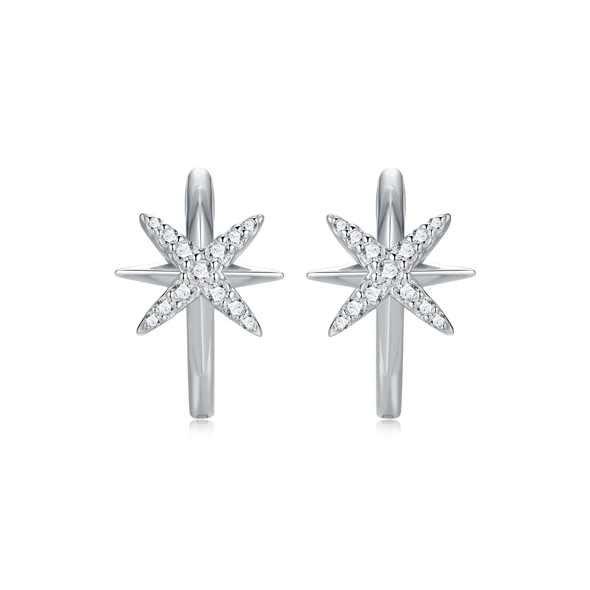 sterling silver starburst pavé hoop earrings with round moissanite stones