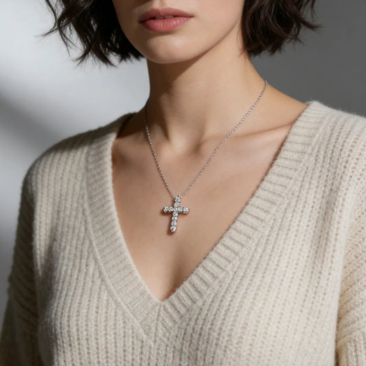 minimalist silver cross pendant layered necklace