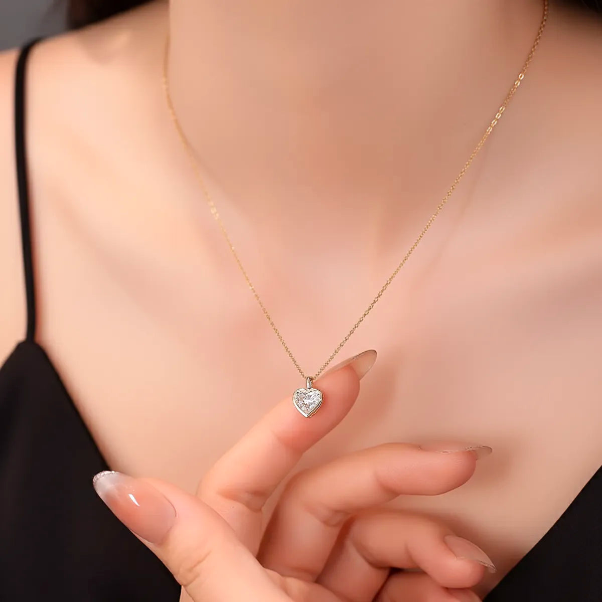 14K yellow gold necklace with 1.0ct heart-cut lab-grown diamond in bezel setting