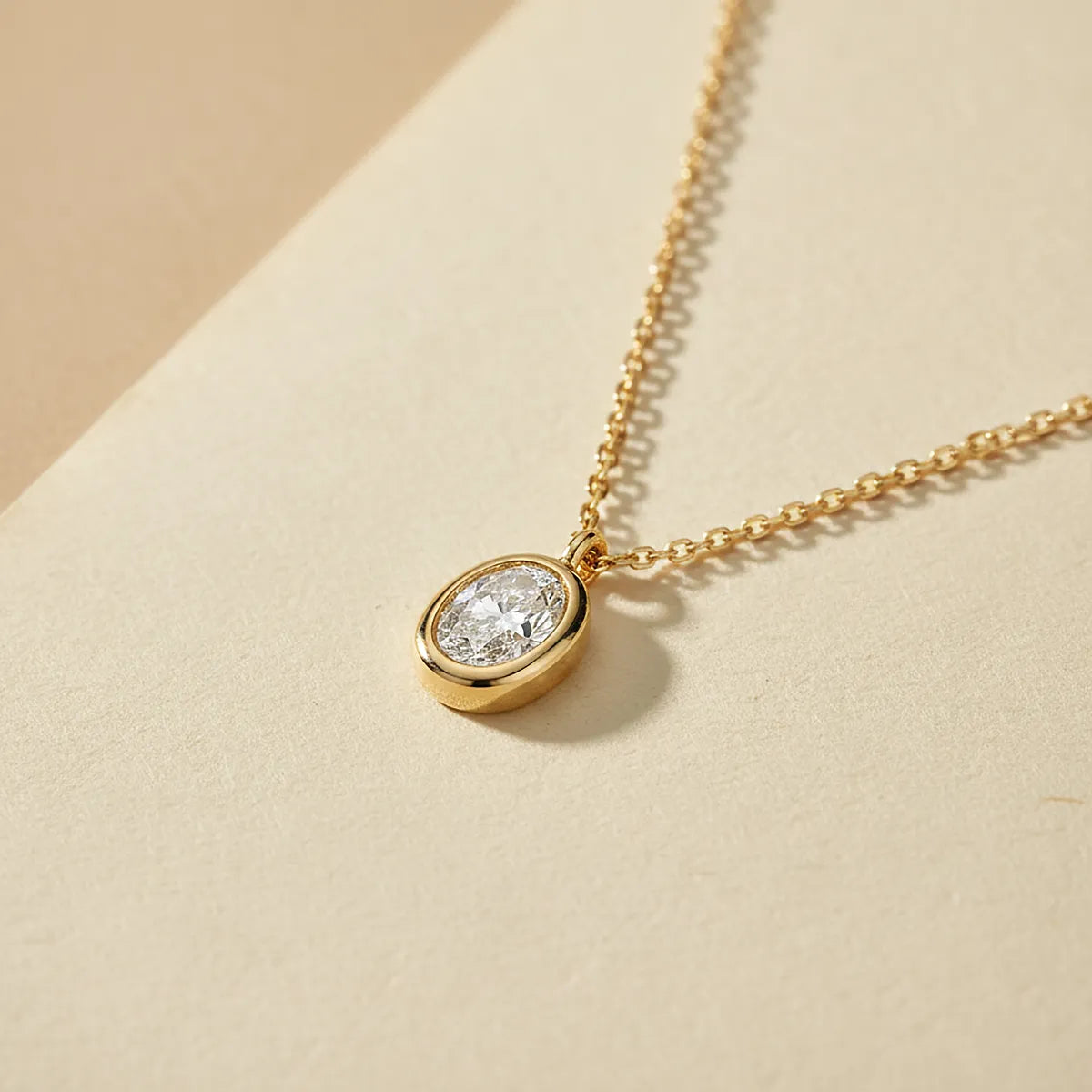 14K Gold Oval Bezel-Set Lab Grown Diamond Necklace