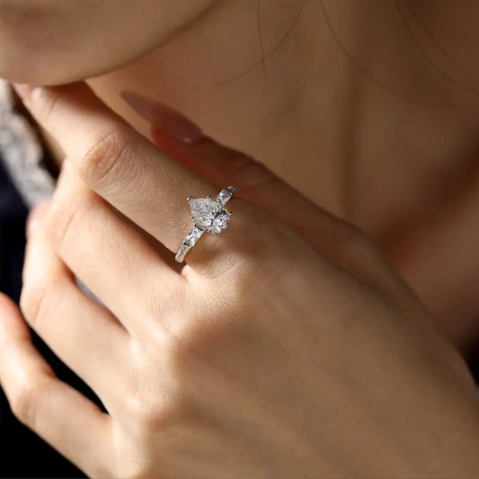 2.5ct Pear Cut Moissanite Engagement Ring with Side Stones