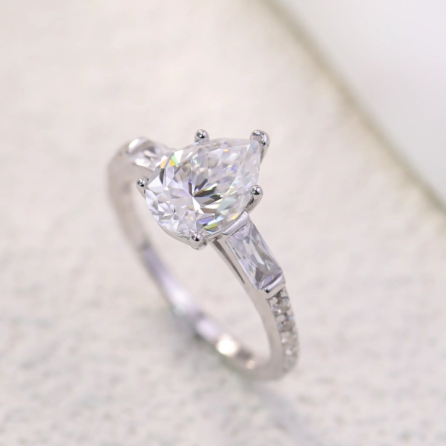 2.5ct Pear Cut Moissanite Engagement Ring with Side Stones