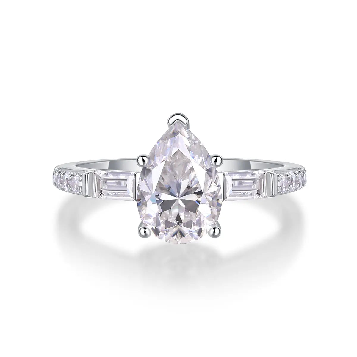 2.5ct Pear Cut Moissanite Engagement Ring with Side Stones