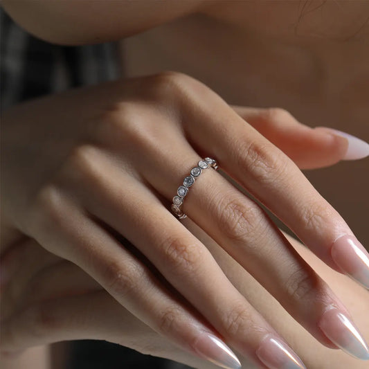 Round Cut Moissanite Full Eternity Band Ring in Sterling Silver