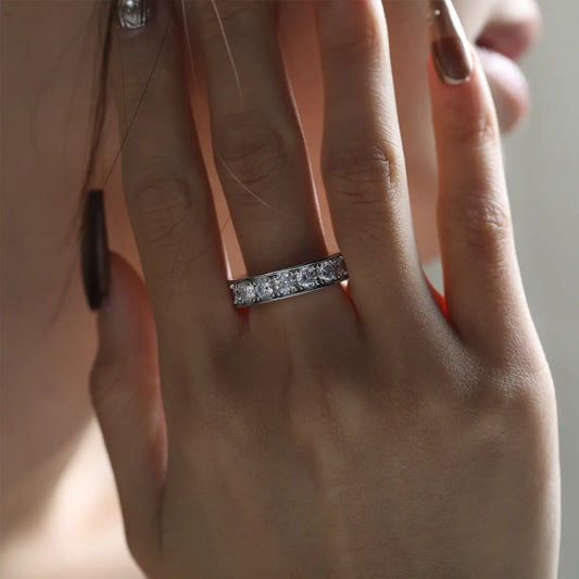 4mm Round Moissanite Eternity Band Ring in Sterling Silver