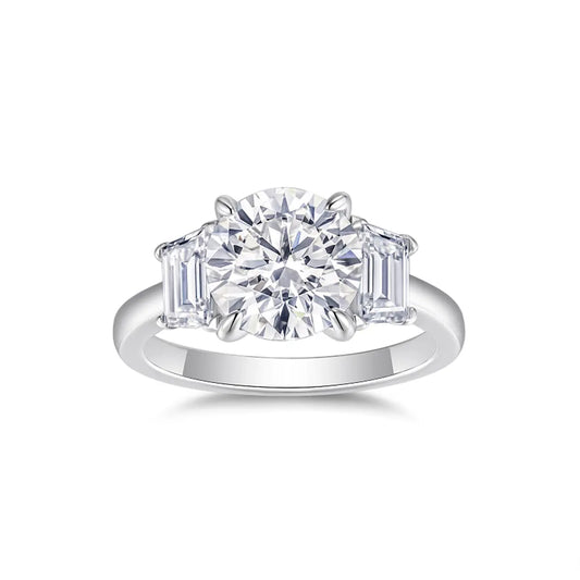 3ct round moissanite geometric engagement ring with trapezoid side stones