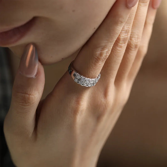 Elegant moissanite double row eternity ring with brilliant round cut stones