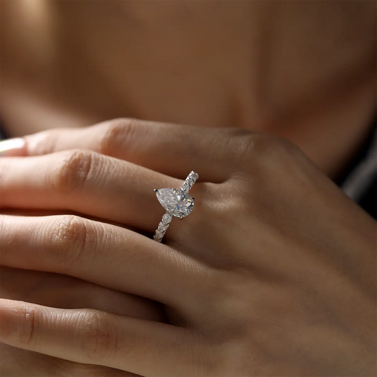 3ct Pear Cut Moissanite Engagement Ring in Sterling Silver with Side Stones