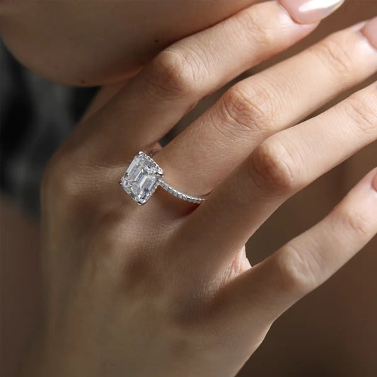 luxury emerald cut moissanite ring for anniversary or engagement
