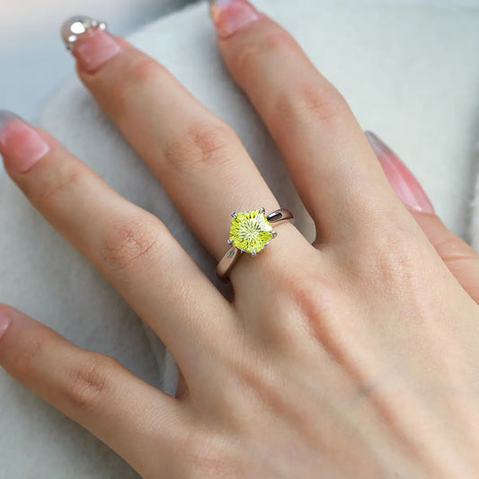 Luxury silver pentagon cut synthetic corundum ring, perfect anniversary jewelry gift