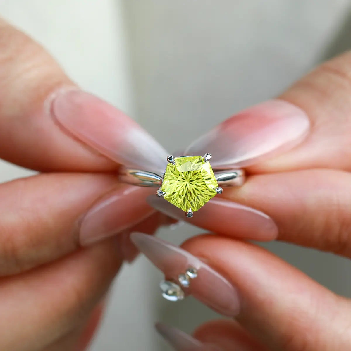 Luxury silver pentagon cut synthetic corundum ring, perfect anniversary jewelry gift