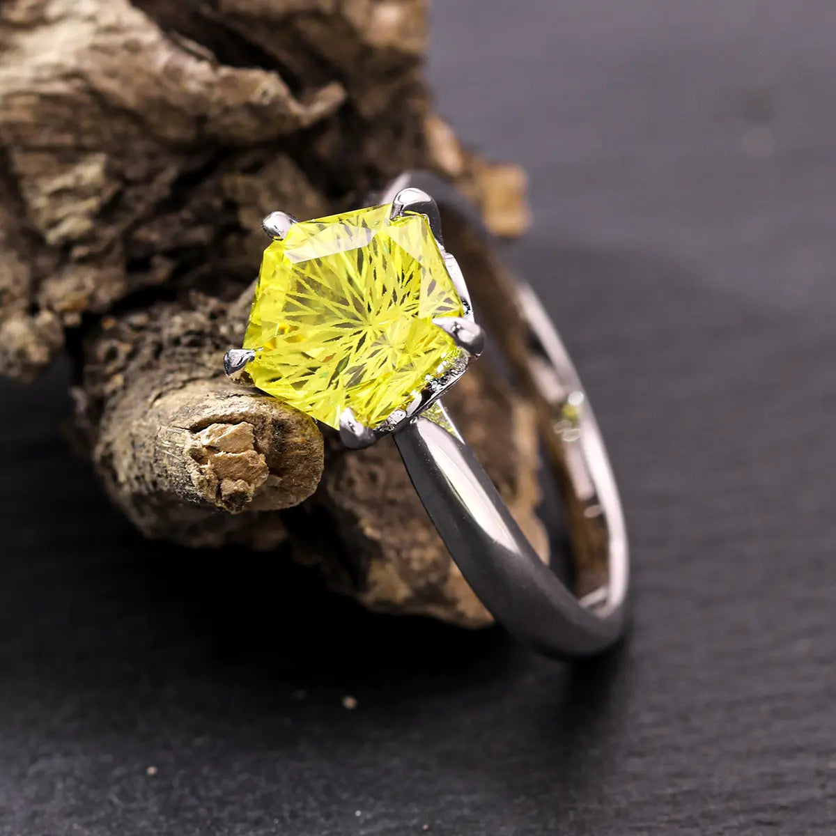Luxury silver pentagon cut synthetic corundum ring, perfect anniversary jewelry gift