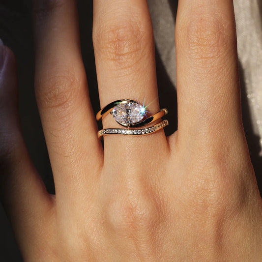 Versatile oval cut moissanite ring set, stackable or standalone, ideal for engagement or anniversary gift