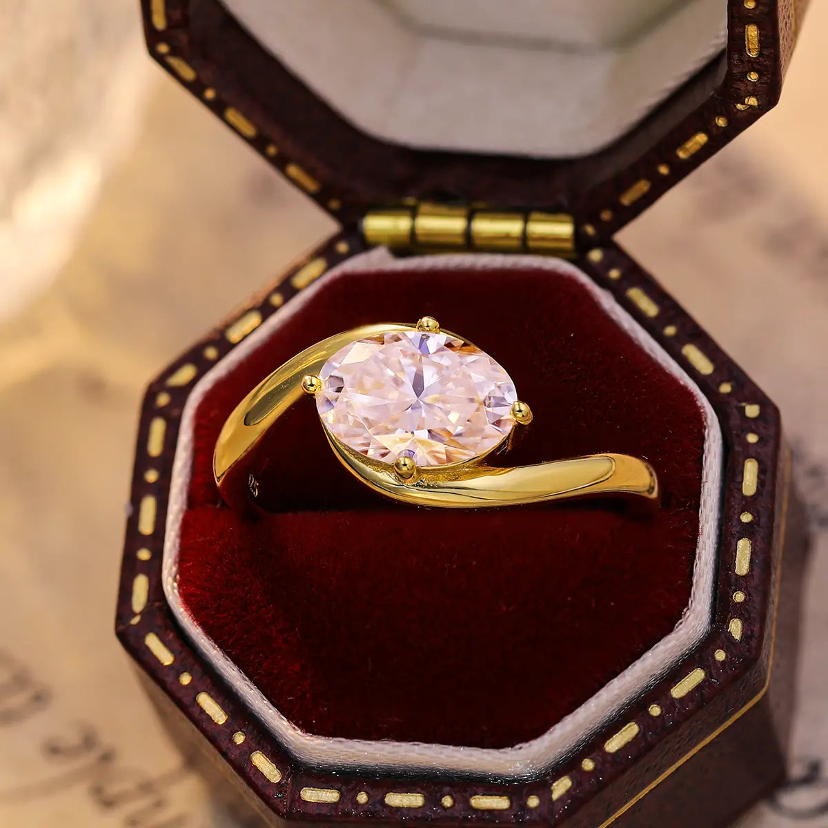 Versatile oval cut moissanite ring set, stackable or standalone, ideal for engagement or anniversary gift