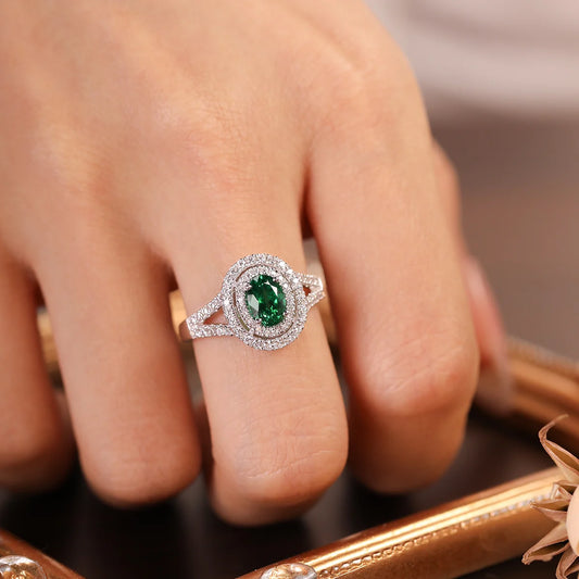 Sterling silver split shank ring with 1.35ct green YAG center stone and white CZ details