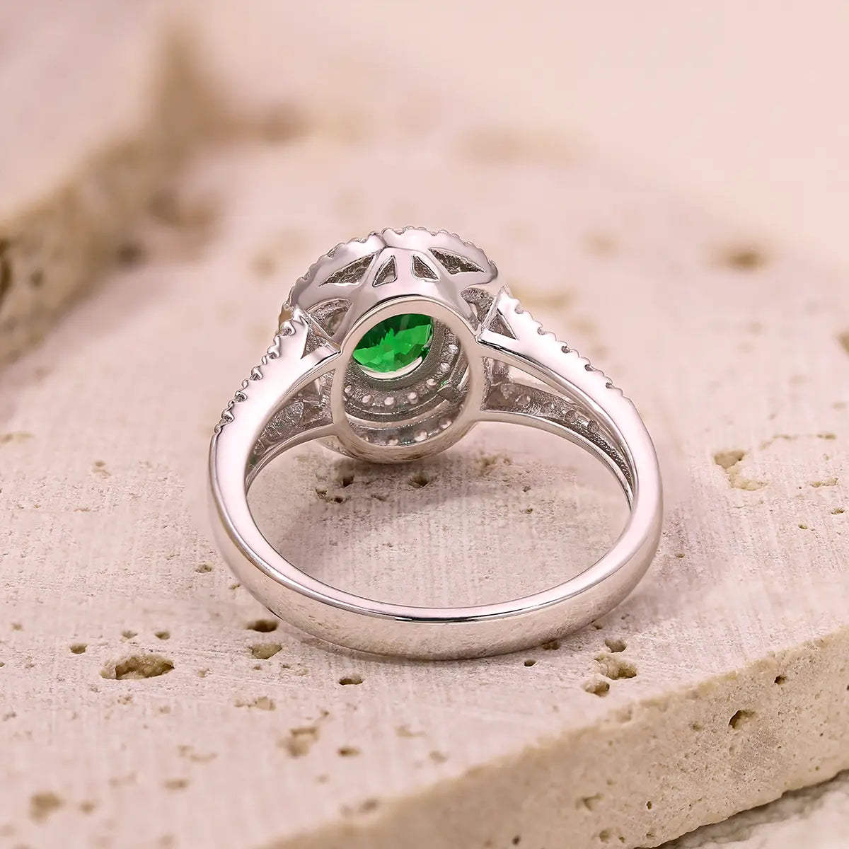 Sterling silver split shank ring with 1.35ct green YAG center stone and white CZ details