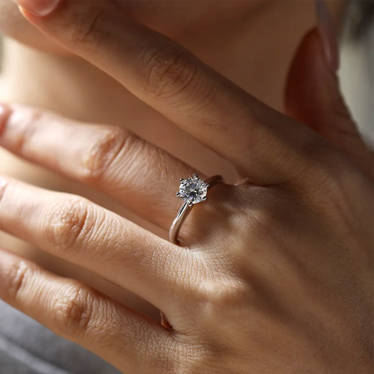 Classic 1 ct moissanite ring, 925 silver with 18K white gold plating