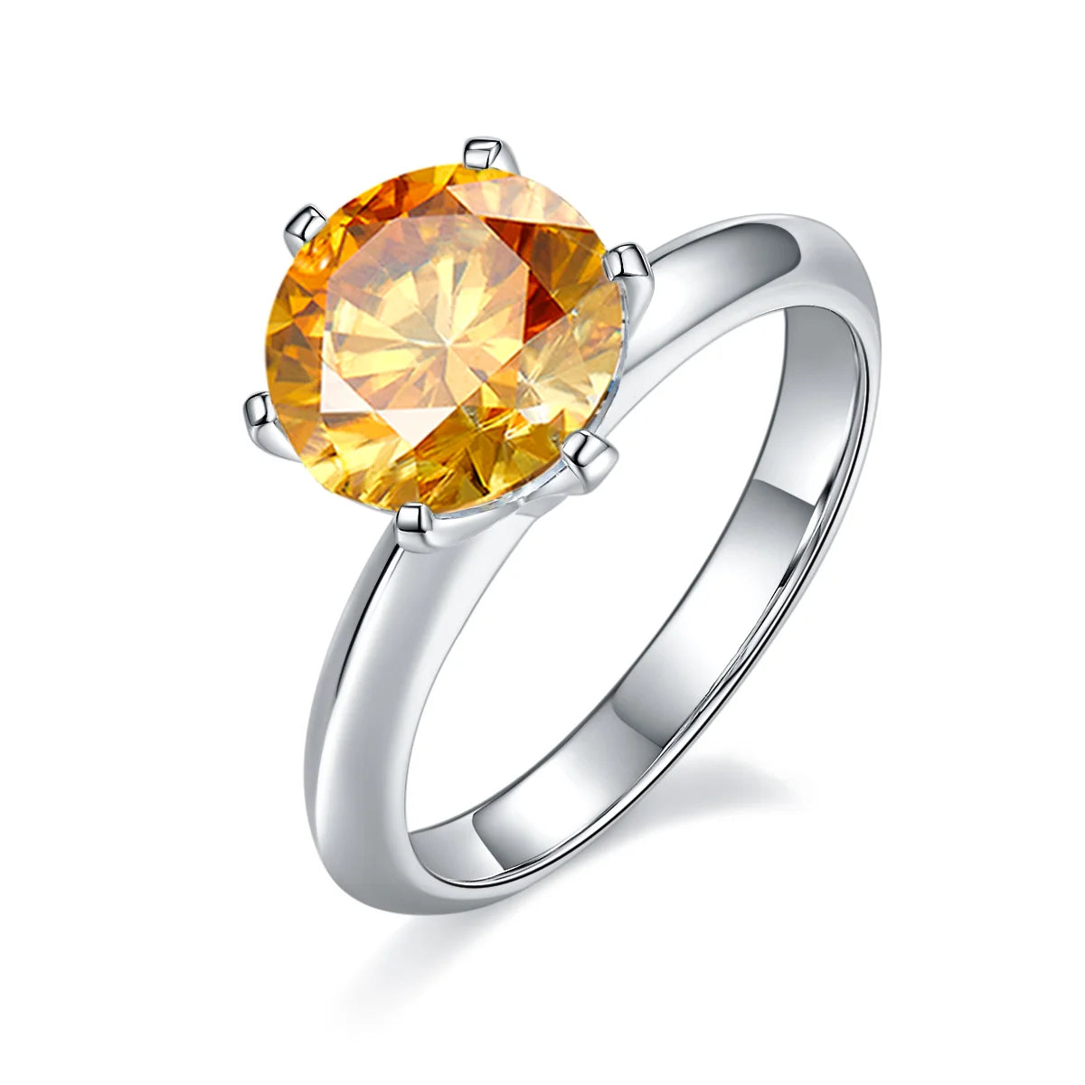 3ct Round Moissanite Classic Six-Prong Engagement Ring in 925 Sterling Silver with 18K White Gold Plating – Elegant and Timeless Sparkle