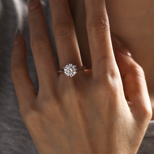 3ct Round Moissanite Classic Six-Prong Engagement Ring in 925 Sterling Silver with 18K White Gold Plating – Elegant and Timeless Sparkle