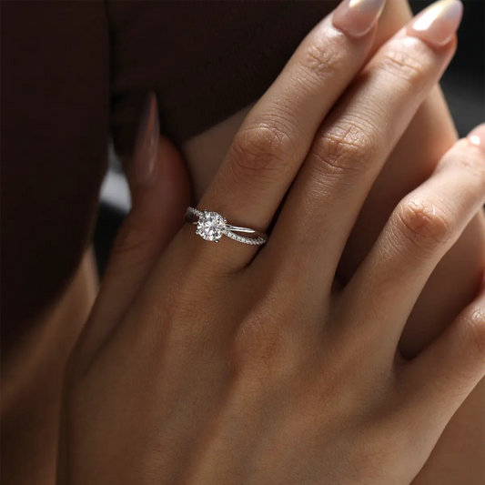 1ct round moissanite ring with cross shank design in 925 sterling silver, elegant and sparkling symbol of love.