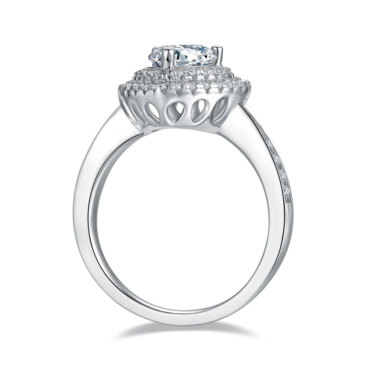 luxury heart-shaped moissanite ring with 1ct center stone and triple pavé halo design