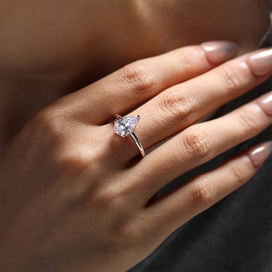 elegant 3ct pear moissanite solitaire ring, silver minimalist design