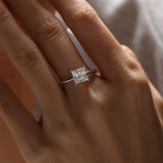 radiant cut moissanite engagement ring 2ct solitaire design in 925 sterling silver with 18k white gold plating, elegant minimalist bridal jewelry