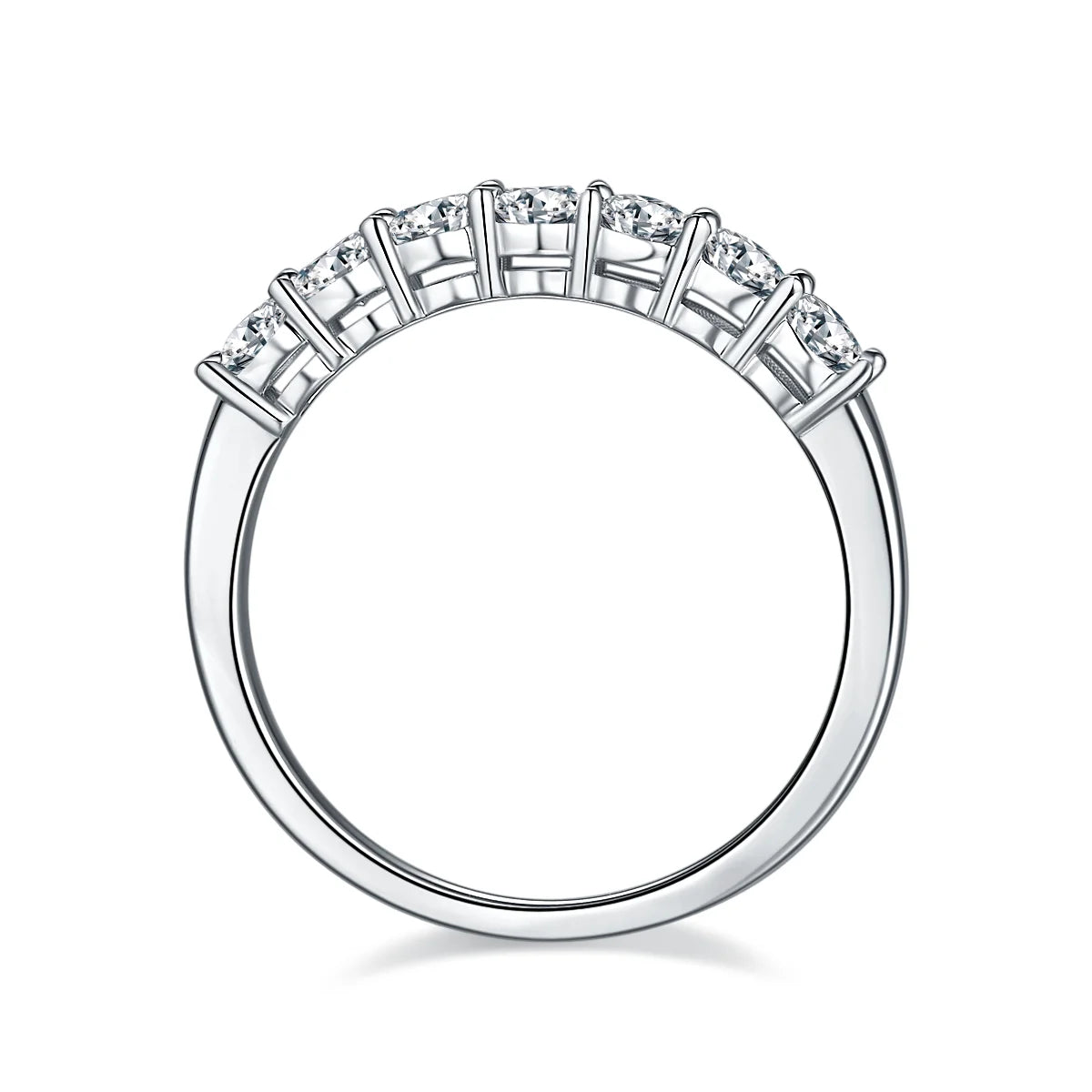 0.7ct Round Moissanite Half Eternity Ring in 925 Sterling Silver with 18K White Gold Plating, elegant minimalist design