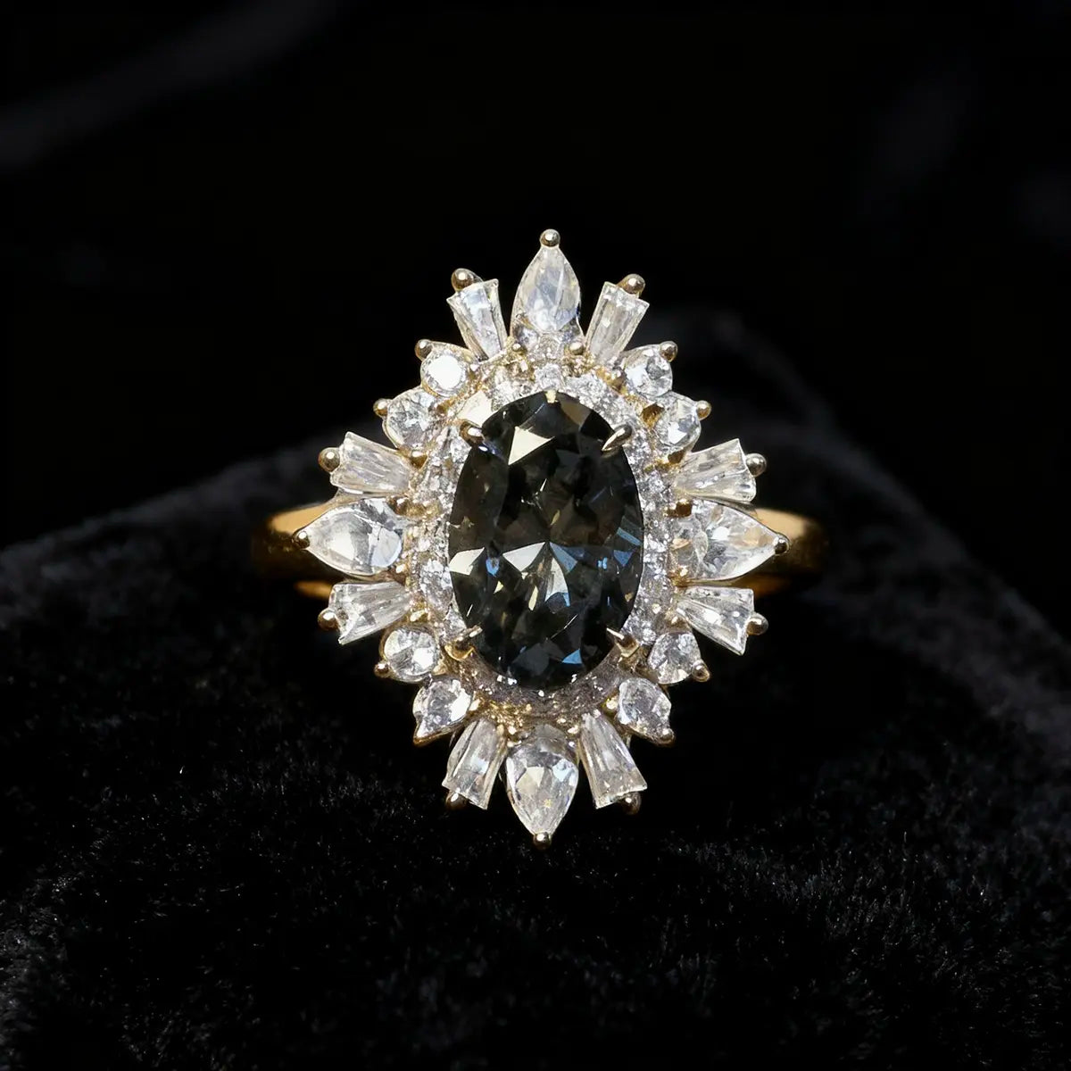 Elegant black lab-grown diamond ring with cluster setting