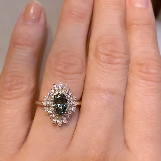 Elegant black lab-grown diamond ring with cluster setting