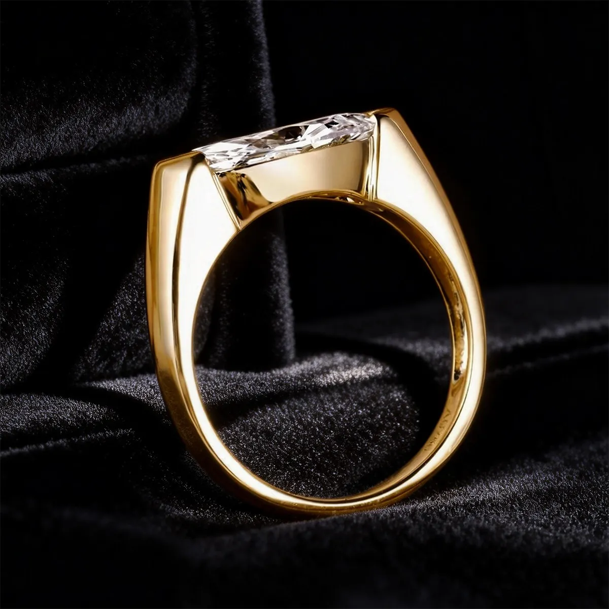 Marquise lab-grown diamond bezel set ring in 14K yellow gold