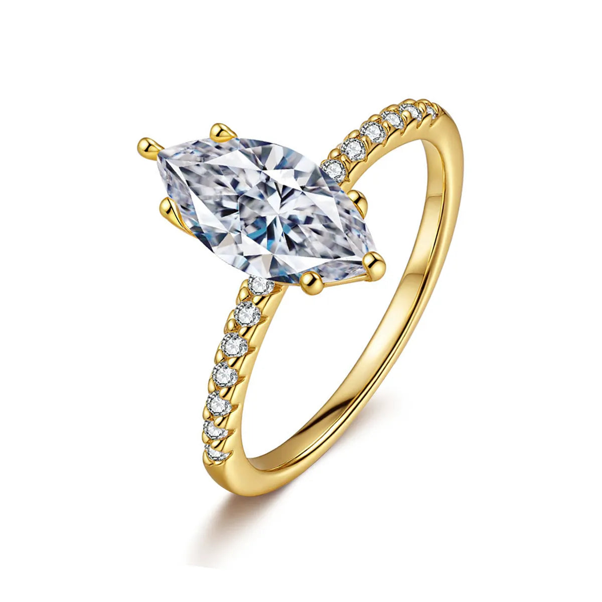 14K gold marquise cut lab-grown diamond pavé ring with 1.5ct center stone