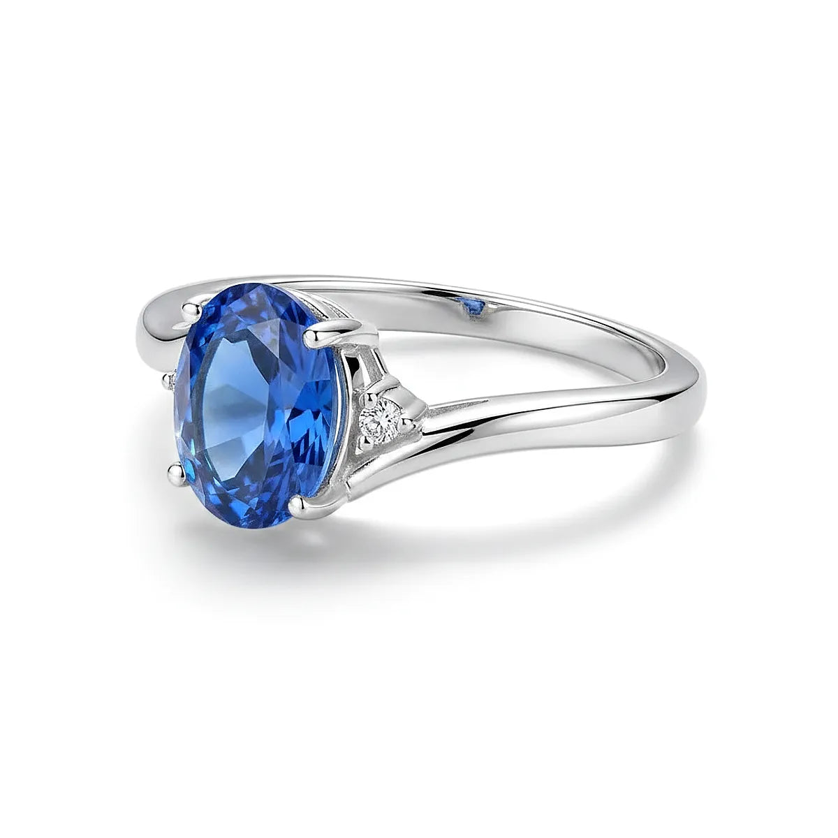 14K white gold oval cut lab grown blue diamond ring 1.8ct