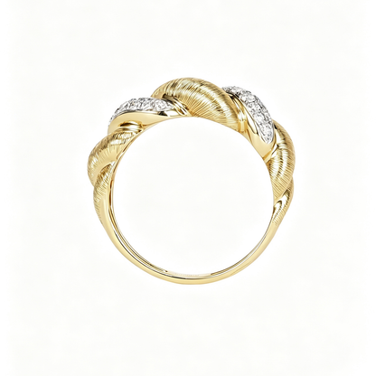 Vintage Brushed Croissant Textured Gold Pavé Lab Diamond Ring