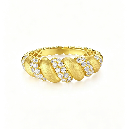 Vintage Brushed Croissant Textured Gold Pavé Lab Diamond Ring