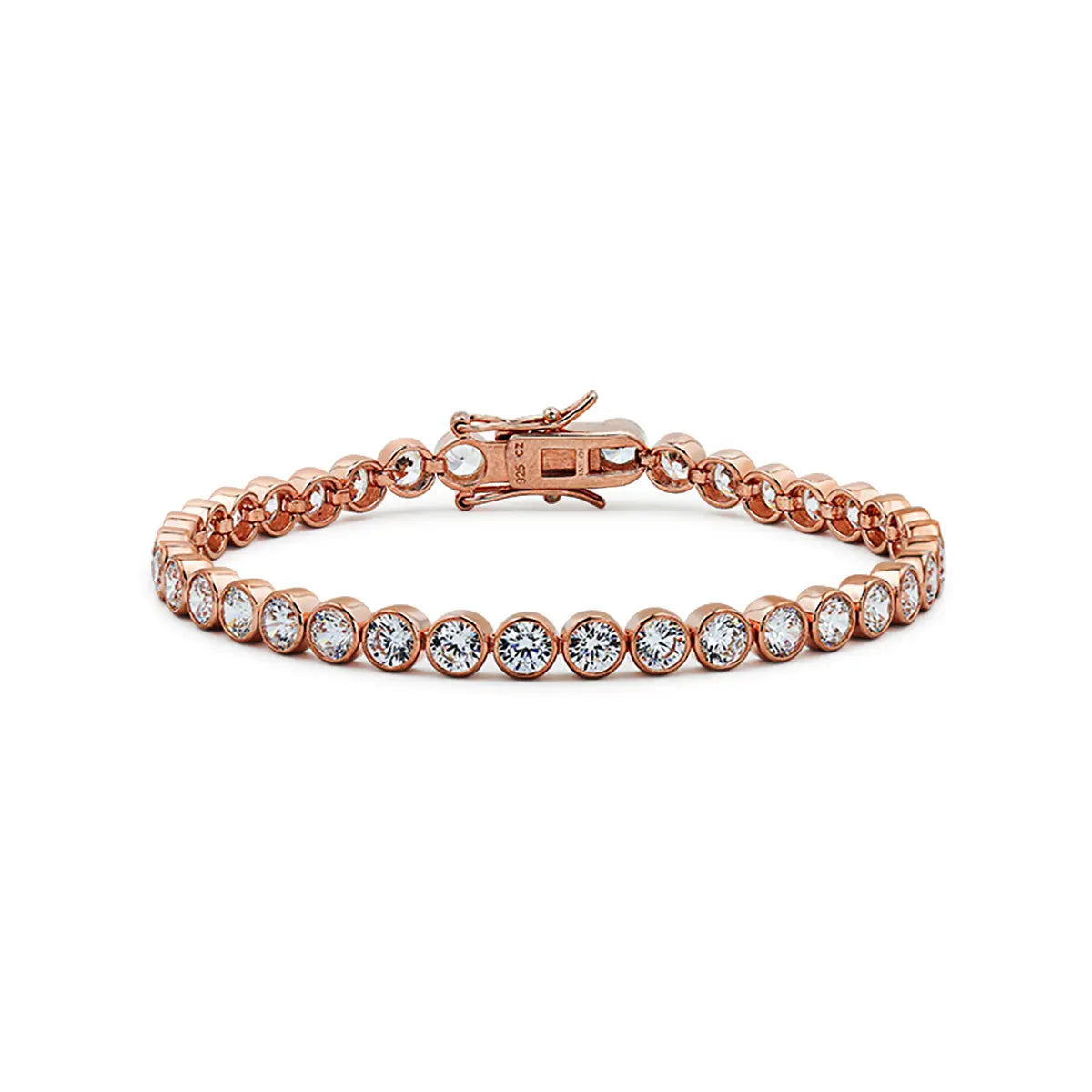 Everyday elegant rose gold tennis bracelet lined with sparkling cubic zirconia