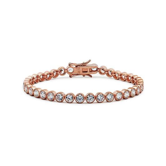 Everyday elegant rose gold tennis bracelet lined with sparkling cubic zirconia